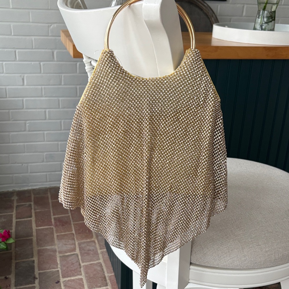 Gold Mesh NWT Ring Handle Evening Bag